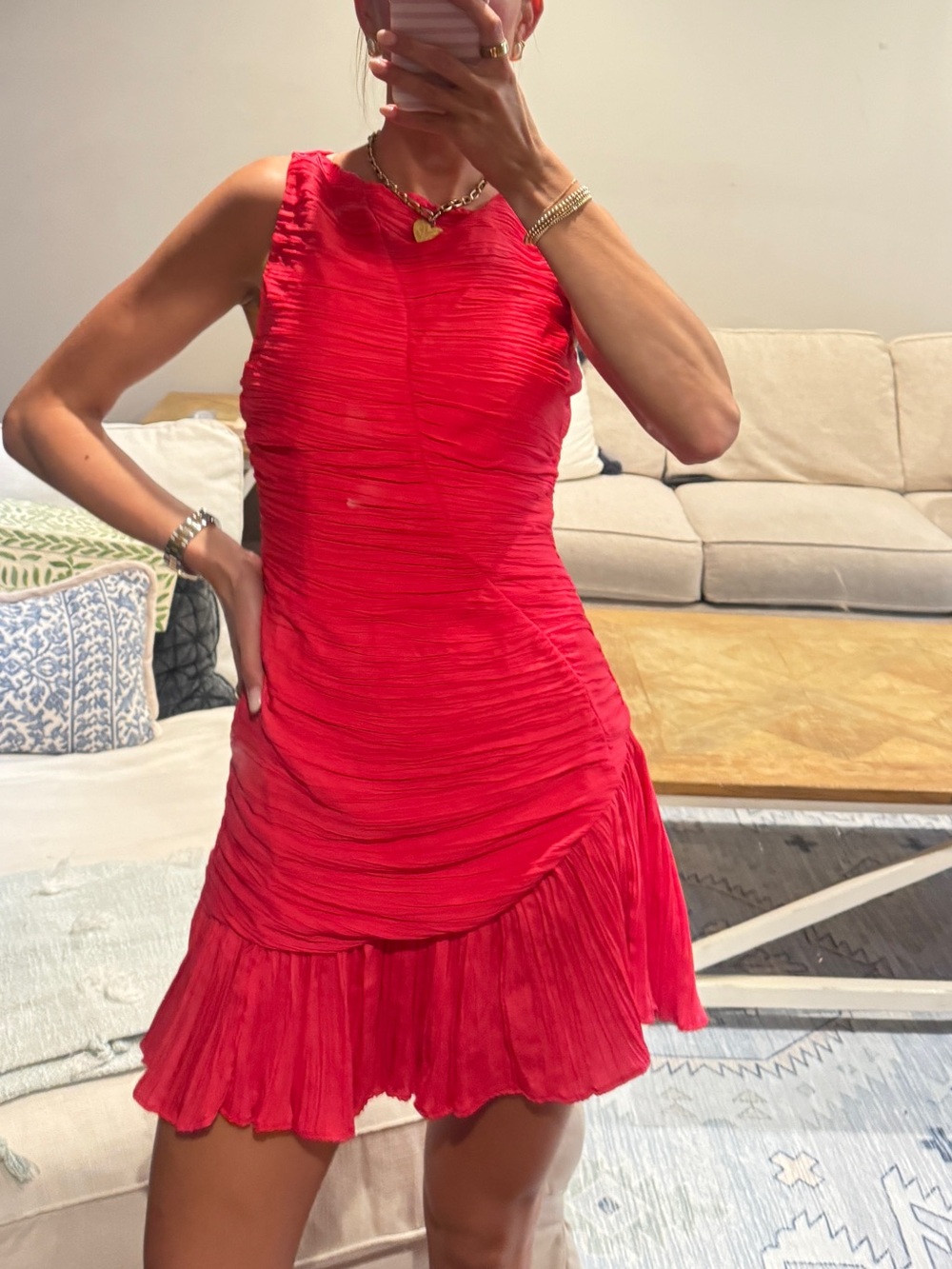 French Connection Ruched Mini Dress - Bright Red - Picture 3 of 3